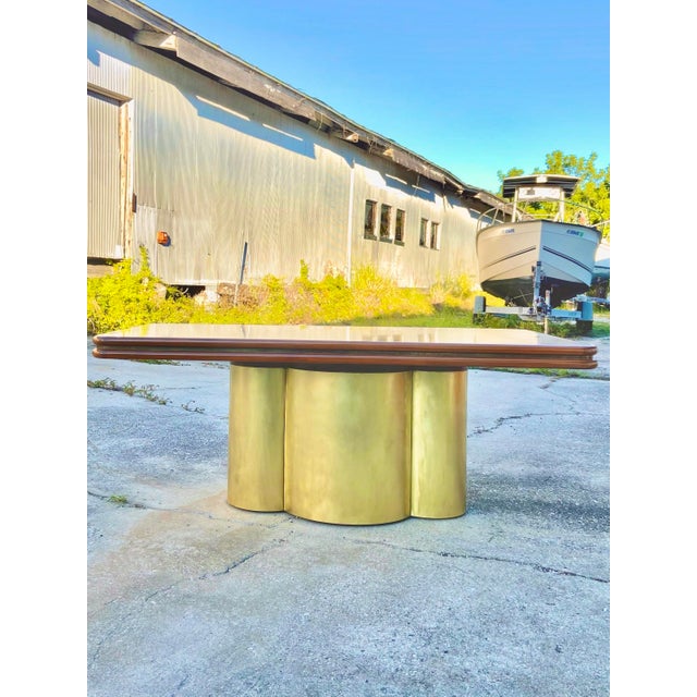 Wood Vintage Dining Table With Maple Root Burl + ‘Radial’ Brass Drum Base | in the Style of Stanley Jay Friedman for Brueton in Mid 20th Century For Sale - Image 7 of 12