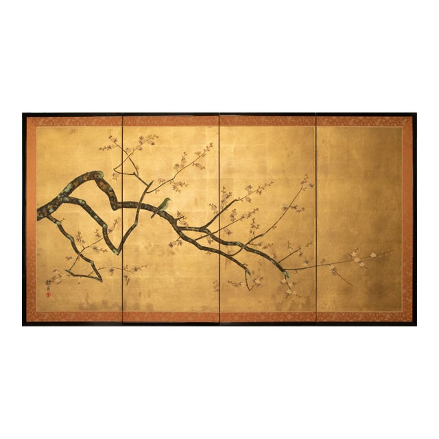 "Mejiro and Sakura", 1970s Showa Era Japanese Byobu Screen For Sale