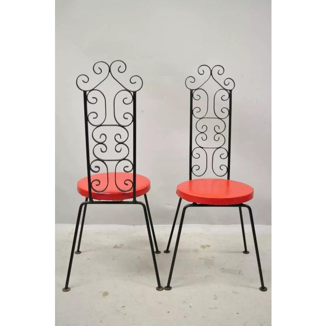 Metal Mid 20th Century Vintage Salterini Style Scrolling Wrought Iron Side Chairs by Tip Top - A Pair For Sale - Image 7 of 9