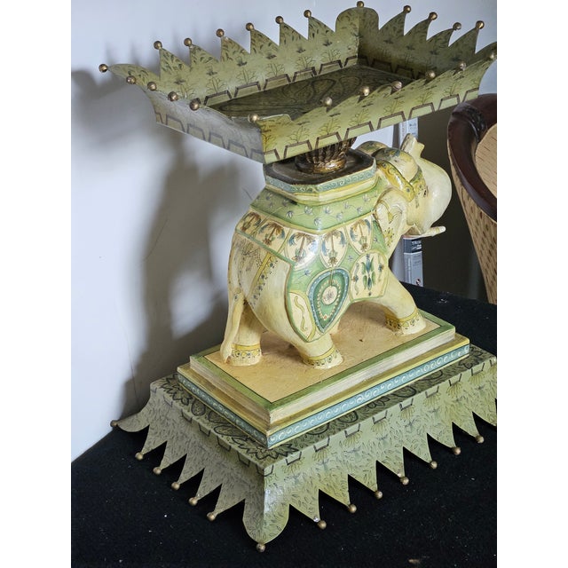 Indian Chic and Stylish Painted Tole Elephant Side Table With Hand Painted Paisley Decoration For Sale - Image 3 of 7