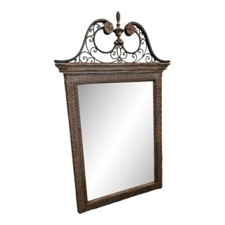 Chippendale Style Vintage Large Rattan & Iron Mirror For Sale