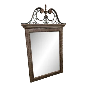 Chippendale Style Vintage Large Rattan & Iron Mirror