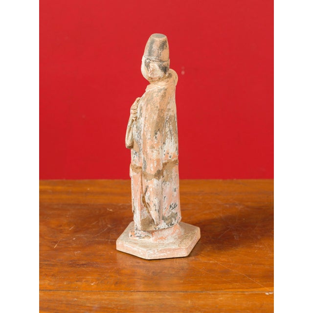 Tang Dynasty Chinese Court Official Terracotta Sculpture with Original Paint For Sale - Image 10 of 12