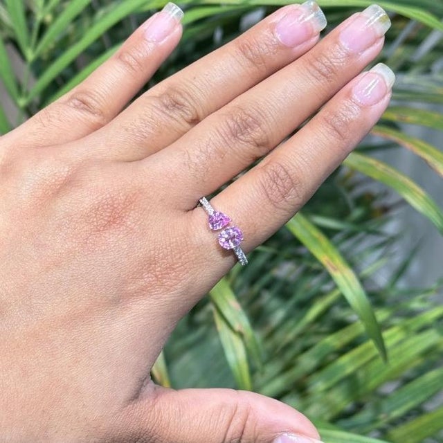 Toi Et Moi Pink Sapphire & Pave Diamond Open Bypass Ring 1.3ct in 14k Gold Size 6 For Sale In New York - Image 6 of 16