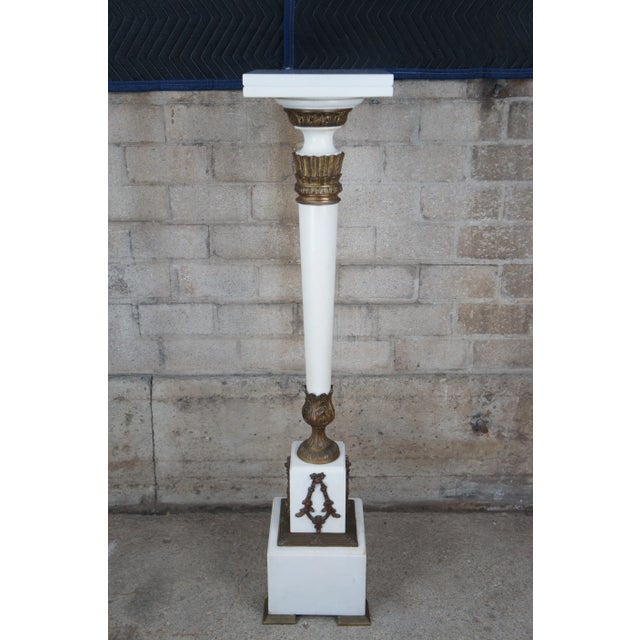 Antique French Neoclassical White Marble & Bronze Pedestal Sculpture Stand For Sale - Image 4 of 12