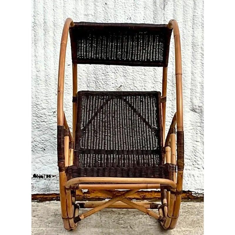 Late 20th Century Vintage Coastal Italian Wrapped Rattan After Franco Bettonica “Donaoldo”:Rocking Chair — additional photo 6