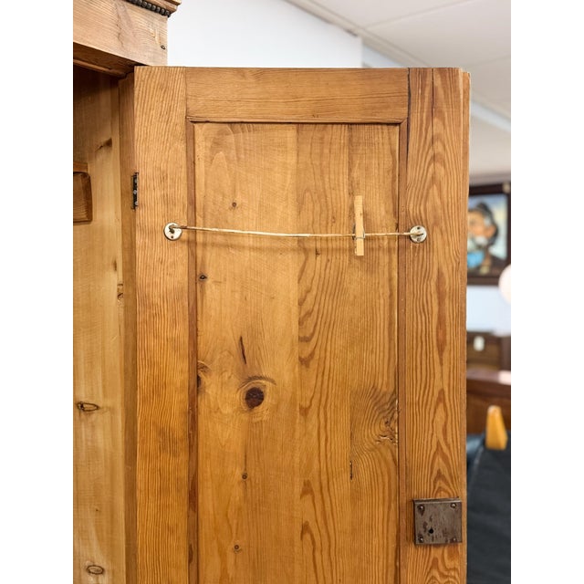 Antique European Pine Wardrobe Two Door Armoire Turned Feet, Natural Wood For Sale - Image 14 of 17