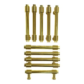 1980s Solid Brass Cabinet Pulls - Vintage Mid Century Drawer Handles - Hardware Set of 10 For Sale