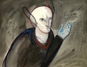 Gary Hansmann, Modern Figurative Surrealism Watercolor Painting, Drawing 'The Fire of my Soul', 1988