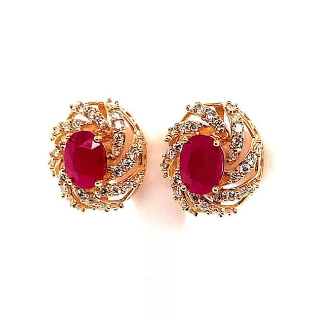 Natural Untreated Finely Faceted Quality Ruby Diamond Earrings 14k Yellow Gold 3.64 TCW Certified $6,950 018671 This fine...