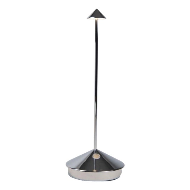 Zafferano Pina Pro Rechargeable Indoor/Outdoor Cordless Table Lamp, Glossy Silver For Sale