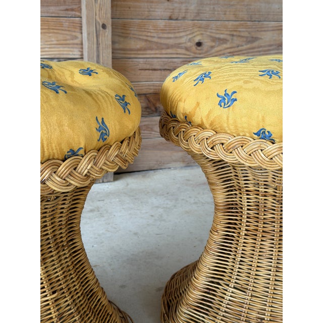 Pair of Monumental Handcrafted Rattan Hourglass Ottomans by Mastercraft of Manila For Sale In Naples, FL - Image 6 of 12