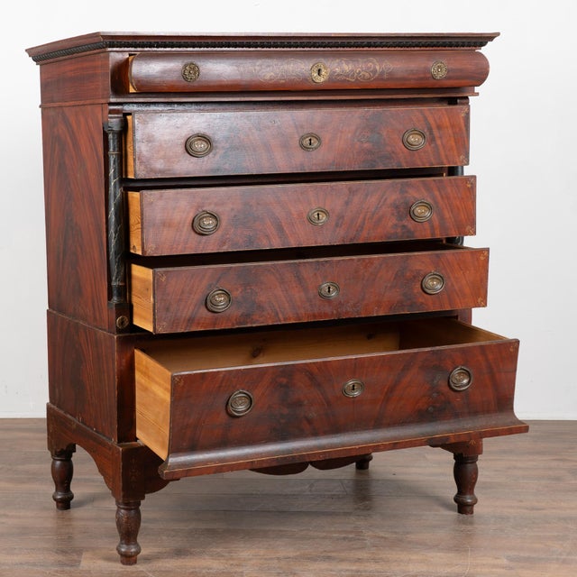 ​Early 19th century Danish chest of five drawers crafted in pine. The chest retains its original painted finish in tones...