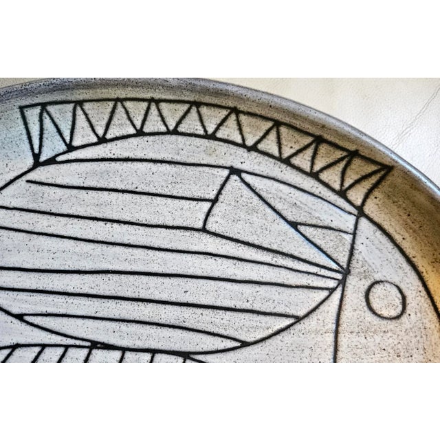 Jacques Pouchain Jacques Pouchain Atelier Dieulefit Stoneware Platter With Incised Fish Motif Circa 1960 For Sale - Image 4 of 11