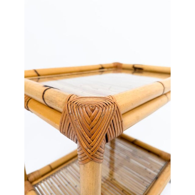 Mid-Century Modern Italian Bamboo Cane and Rattan Bar Cart, 1970s For Sale - Image 13 of 18