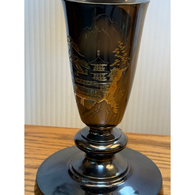 Mid 20th Century Japanese Black Bronze Japanese Etched Table Lamps, Pair For Sale - Image 10 of 12