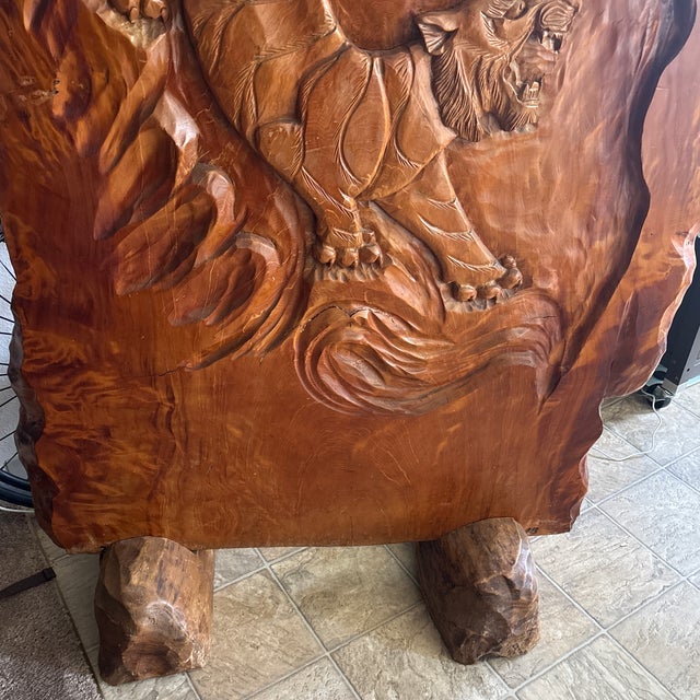 Monumental 5.5-Ft Vintage Hand-Carved Solid Wood Relief Sculpture With Matching Stands. A Family Heirloom, Truly One of a Kind of This Size. For Sale - Image 12 of 12