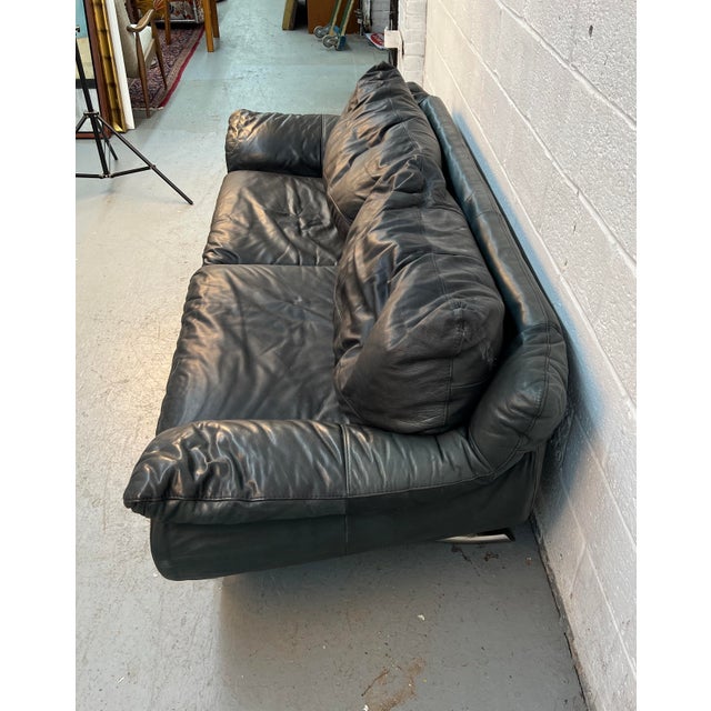 Textile Late 20th Century Stylish Modern Black Leather Sofa For Sale - Image 7 of 13