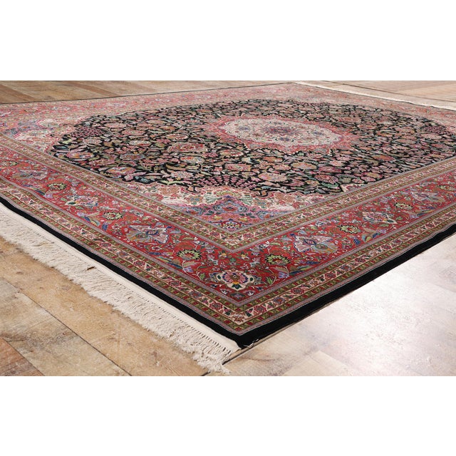 Black Vintage Chinese Tabriz Rug, 09'01 X 12'04 For Sale - Image 8 of 10