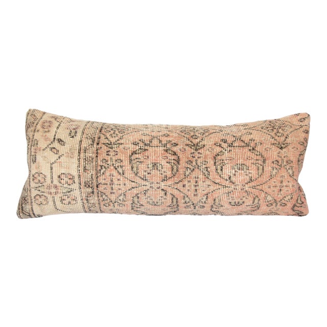 Bohemian Turkish Rug Pillow – Handwoven Vintage Lumbar Cushion Cover -14'' X 36'' For Sale