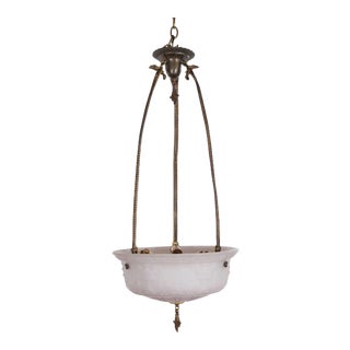Late 19th Century White Glass Victorian Pendant Light with a Brass Frame and Canopy For Sale