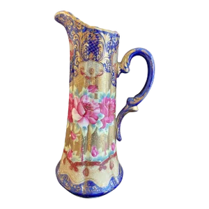 Late 19th Century Nippon Large Ewer Pitcher Cobalt Hand Painted