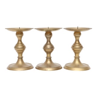 Vintage Brass Candle Holders - Set of 3 For Sale