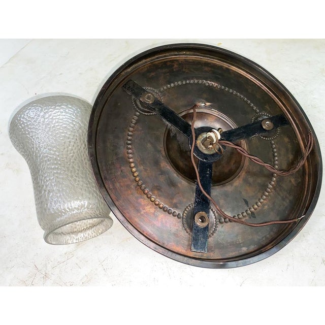 Copper Art Nouveau Brass Chandelier with Iridescent Martelé Glass from Loetz, 1910s For Sale - Image 8 of 10