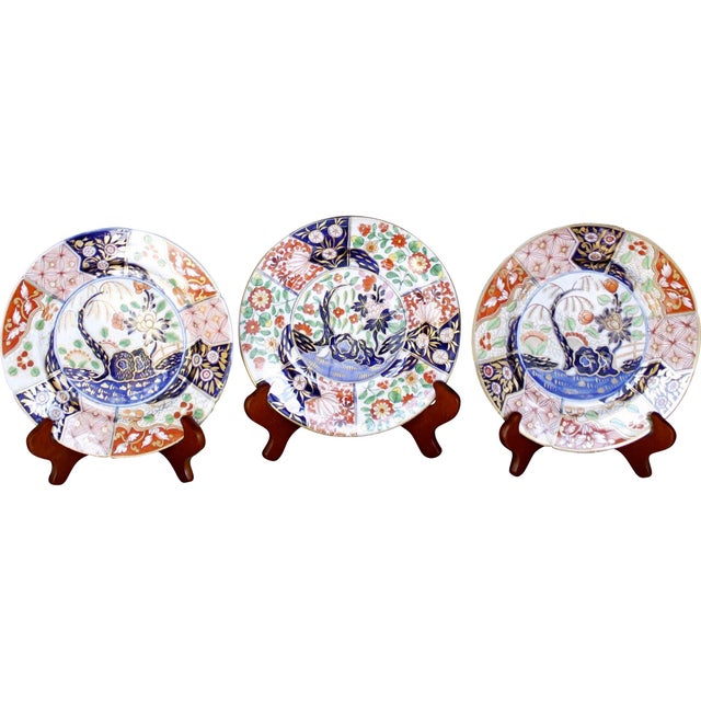 English Coalport Gilt Imari Porcelain Plates "Rock and Tree" or "Money Tree" Pattern - Set of Three For Sale - Image 15 of 15