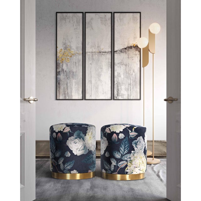 Opal Floral Velvet Ottoman with Gold Base For Sale In Los Angeles - Image 6 of 7