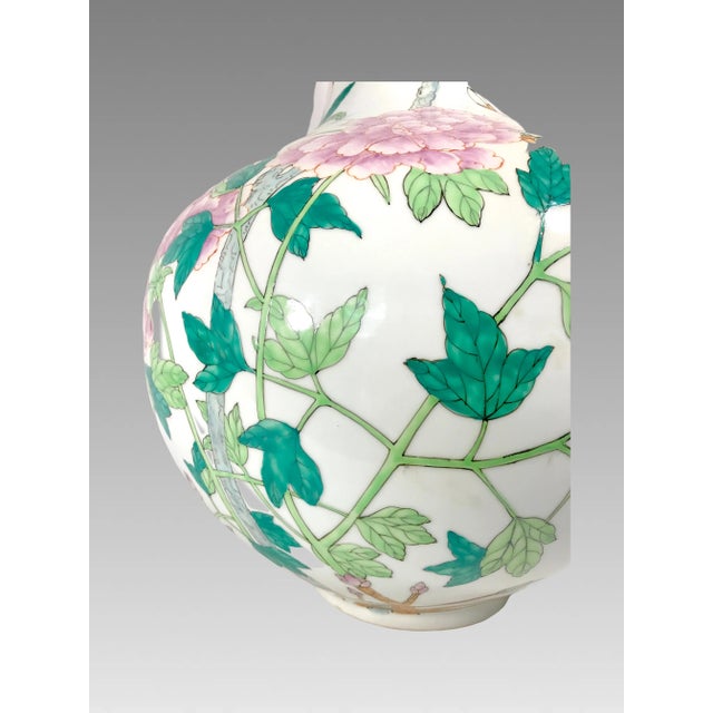 Paint Large Chinese White Porcelain Flower Vase With Foliage & Butterflies, Tianqiuping, Signed H22" For Sale - Image 7 of 10