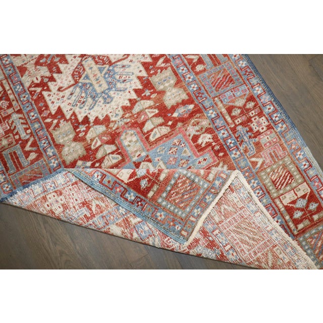 Persian Red Persian Icy Blue Heriz Runner rug no. j5198 For Sale - Image 3 of 8