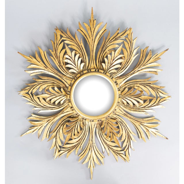 Gold Vintage French Giltwood Sunburst Convex Mirror, 1950s For Sale - Image 8 of 8