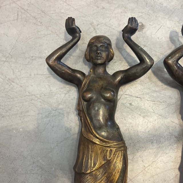 Lovely high quality pieces. bronze with a dark patina and gilt accents on the clothing. gorgeous and old! 29.5” tall 11.5”...