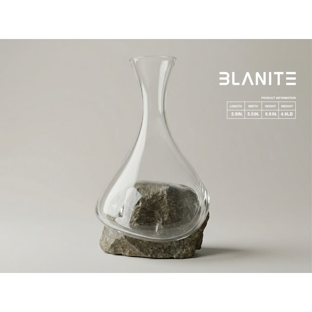 Contemporary Sculptural Glass Decanter Vase With Natural Gobi Desert Stone – One of a Kind Art Glass For Sale - Image 3 of 6