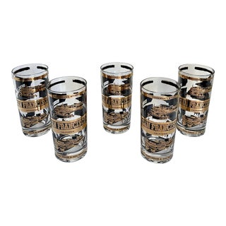 1960's San Francisco California Gold Tall Drinking Glasses For Sale