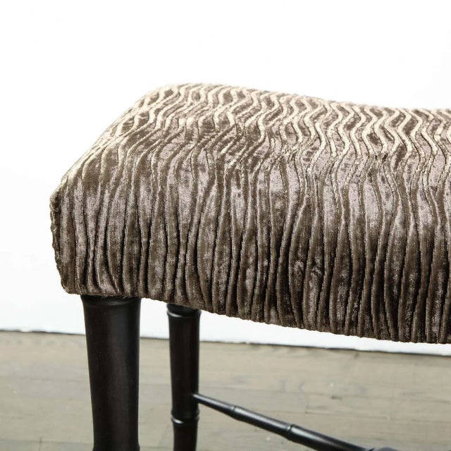 Bronze Mid-Century Modern X-Form Stools in Gauffraged Smoked Bronze Velvet - A Pair For Sale - Image 8 of 12