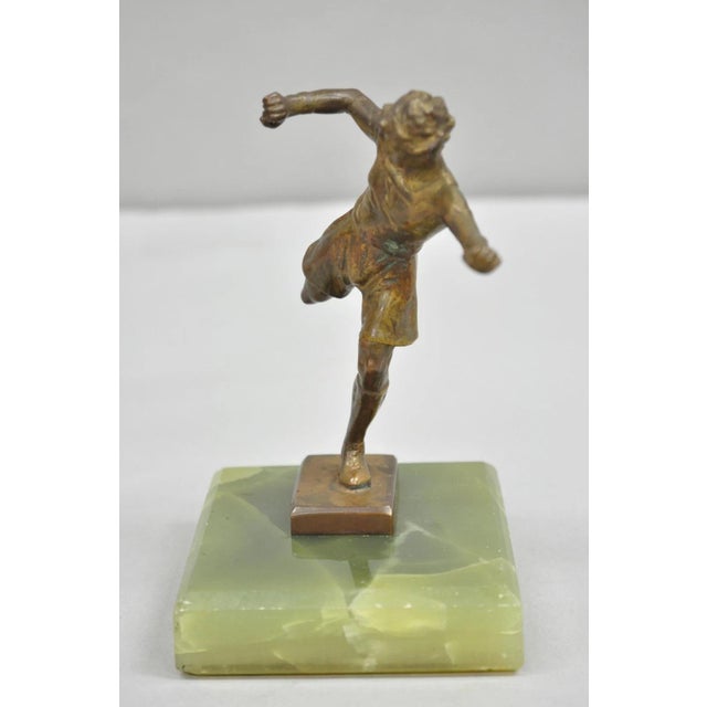 Early 20th Century Antique Art Deco Small 6" Bronze Onyx Base Soccer Futbol Player Sculpture Figure For Sale In Philadelphia - Image 6 of 11