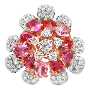 Padparadscha & Pink Sapphire Diamond 18k White Gold Flower Ring Size 6.5