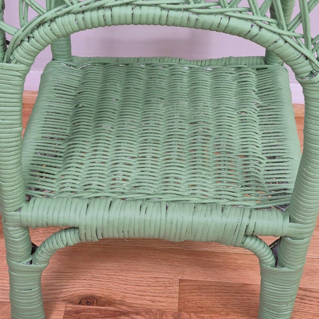 1970s Celery Green Painted Small Wicker Side Table Plant Stand For Sale - Image 4 of 5