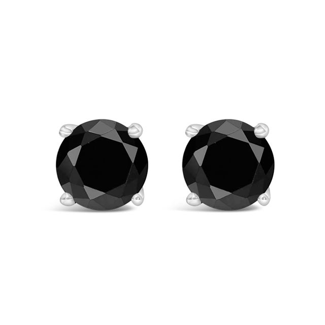 14K White Gold 5.00 Cttw Round Brilliant-Cut Black Diamond Classic 4-Prong Stud Earrings with Screw Backs (Fancy Color-Enhanced, I2-I3 Clarity) For Sale