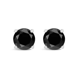 14K White Gold 5.00 Cttw Round Brilliant-Cut Black Diamond Classic 4-Prong Stud Earrings with Screw Backs (Fancy Color-Enhanced, I2-I3 Clarity)