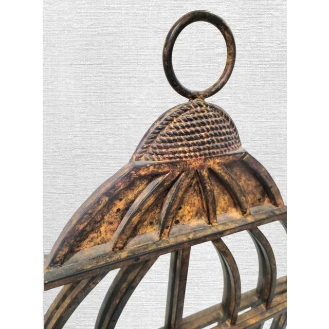 1990s Vintage Iron Bird Cage Parrot Antique Brown Heavy wall.mirror by Horchow For Sale - Image 5 of 9