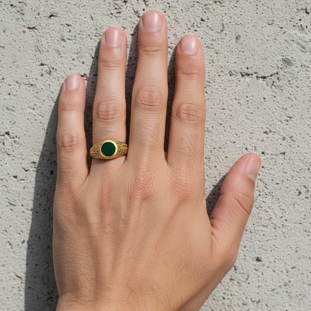 Men’s Black Onyx Ring With Arabic Calligraphy Design, Size 7.5 For Sale - Image 10 of 10