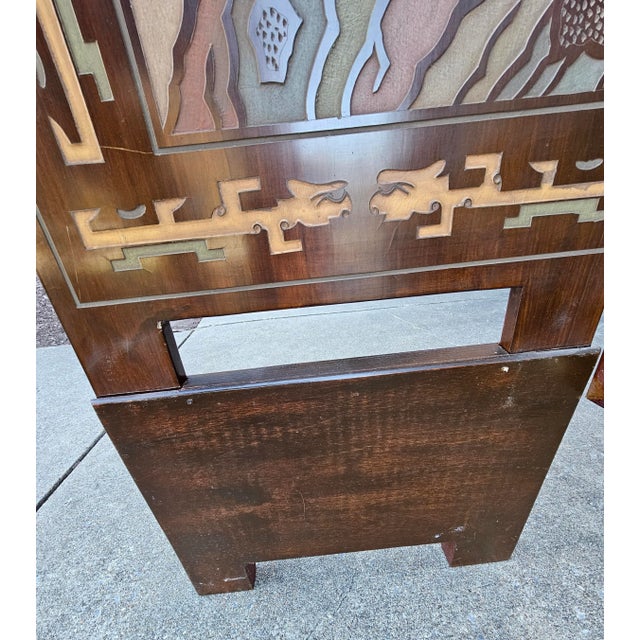 Six-Panel Double Sided Coromandel Asian Screen on Stand For Sale - Image 11 of 12