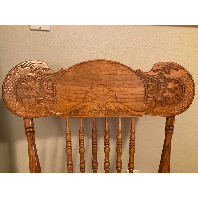 1980s Solid Oak Rocking Chair For Sale - Image 4 of 8