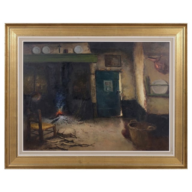 Albert Demoen, Interior Setting, 1960s, Oil on Canvas For Sale