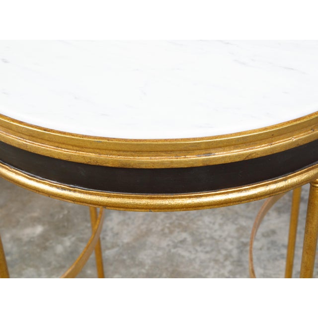 Italian Midcentury Gilt Metal Table with Marble Top and In-Curving Stretchers For Sale - Image 4 of 10