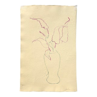 "Flowers in a Vase" Contemporary Still Life Ink Drawing by Martha Holden For Sale