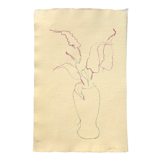 "Flowers in a Vase" Contemporary Still Life Ink Drawing by Martha Holden For Sale